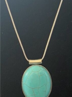 Silver Necklace with Turquoise Oval Pendant